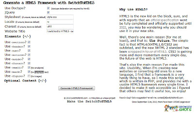 Generate a HTML5 Framework with SwitchToHTML5 - генератор веб-документа в формате HTML 5
