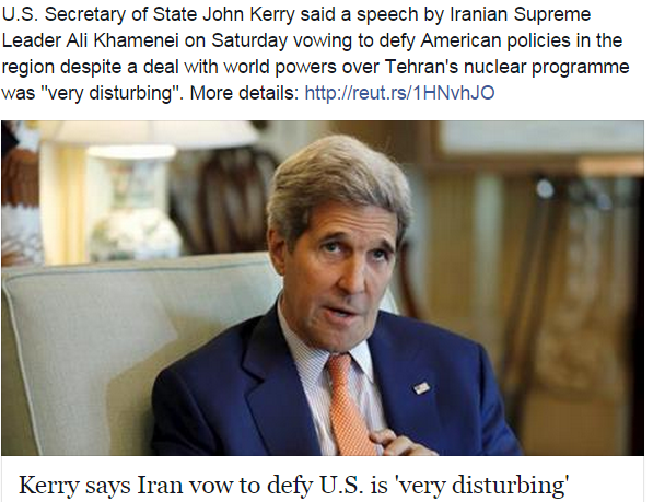 U.S. Secretary of State John Kerry on a speech by Iranian Supreme Leader Ali Khamenei 