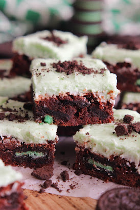Mint Oreo Brownies with Oreo Creme Frosting