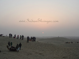 Sunset over the sand dunes at Jaisalmer desert