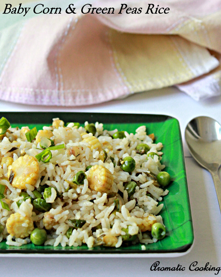 Aromatic Cooking Baby Corn And Green Peas Rice