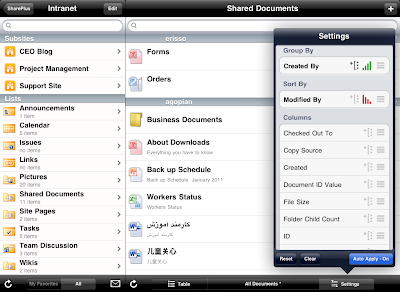 SharePlus SharePoint Mobile Client sorting n grouping
