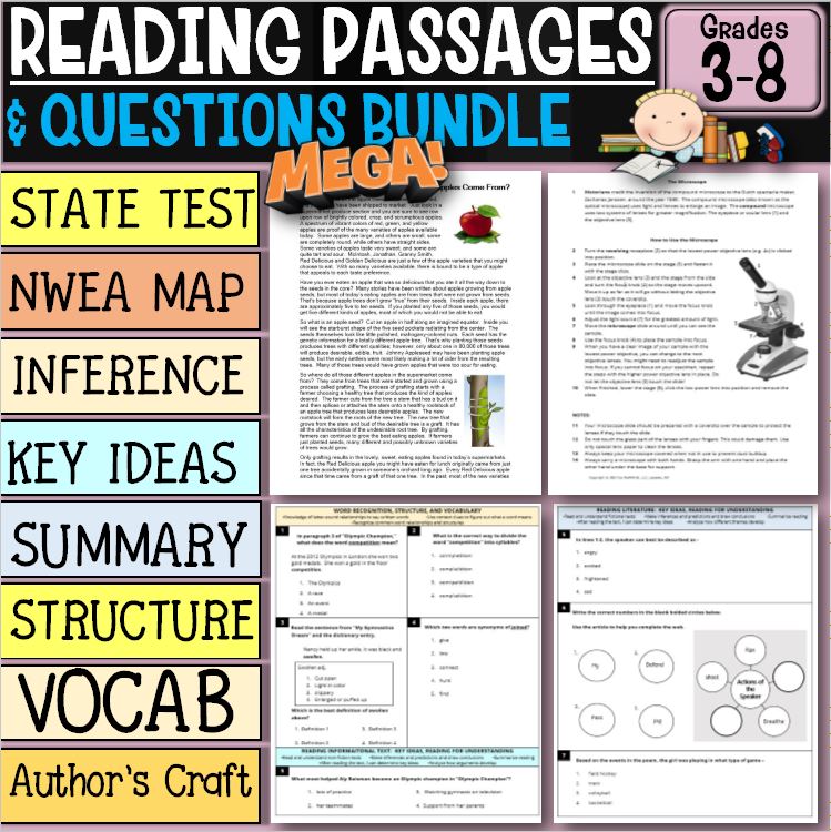 Reading Comprehension Passages and Questions Bundle 3rd - 8th Grade