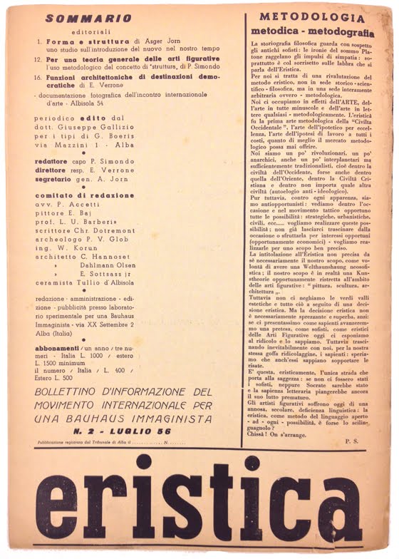 Frammenti d'archivio: Il primo numero della rivista Eristica. luglio 1956