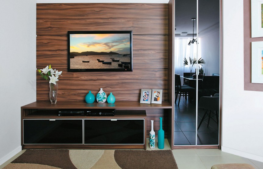 Estante Para Sala De Tv Planejada ~ Meu Palácio de 64m² Azul Turquesa na Decoração Estante Para Sala De Tv Planejada ~ Meu Palácio de 64m² Azul Turquesa na Decoração