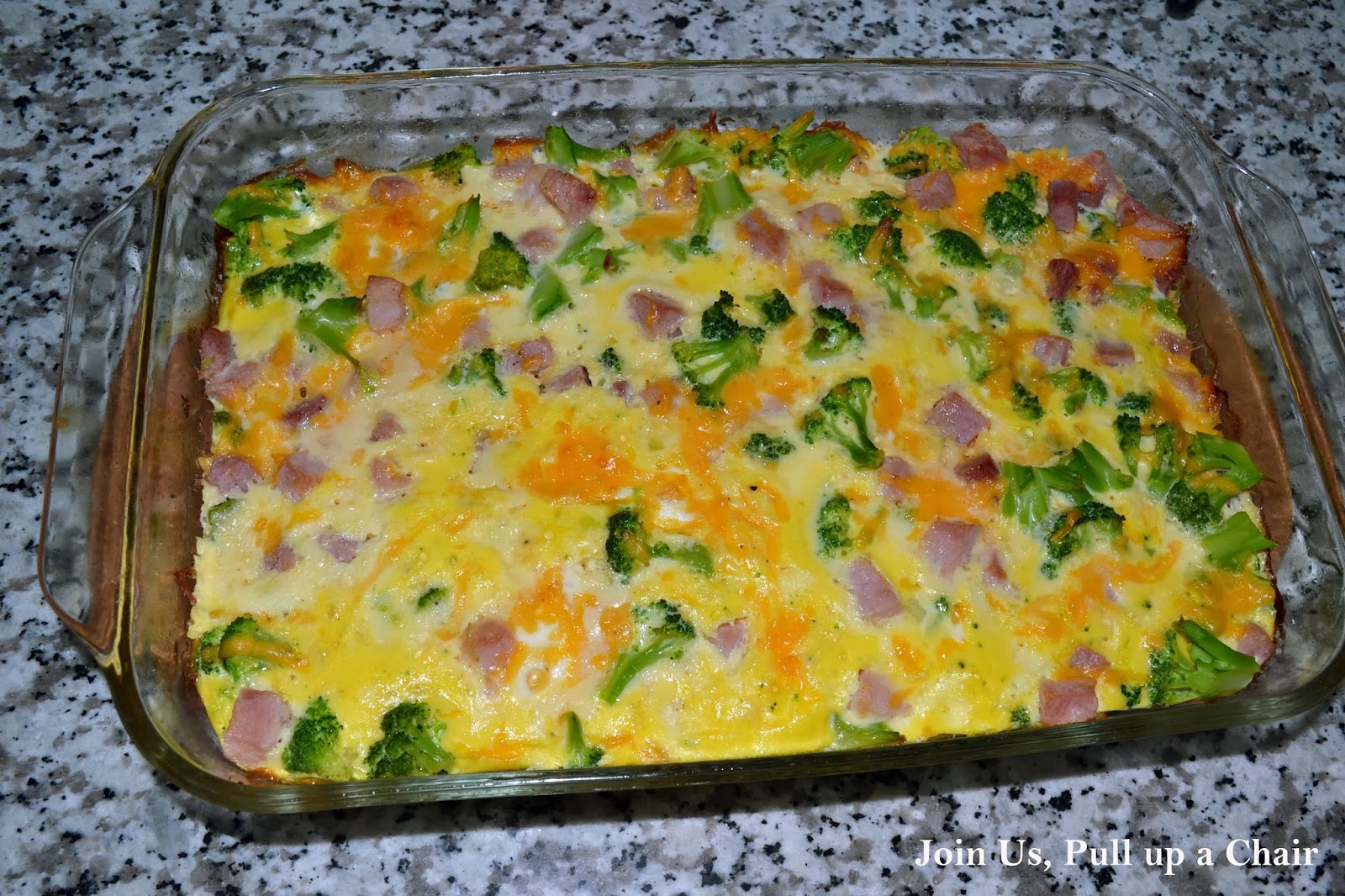 Join us, pull up a chair Broccoli, Ham and Cheddar Egg Bake
