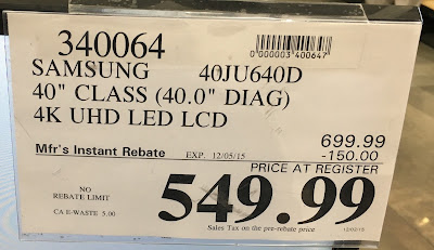 Deal for the Samsung UN40JU640D 40in tv at Costco