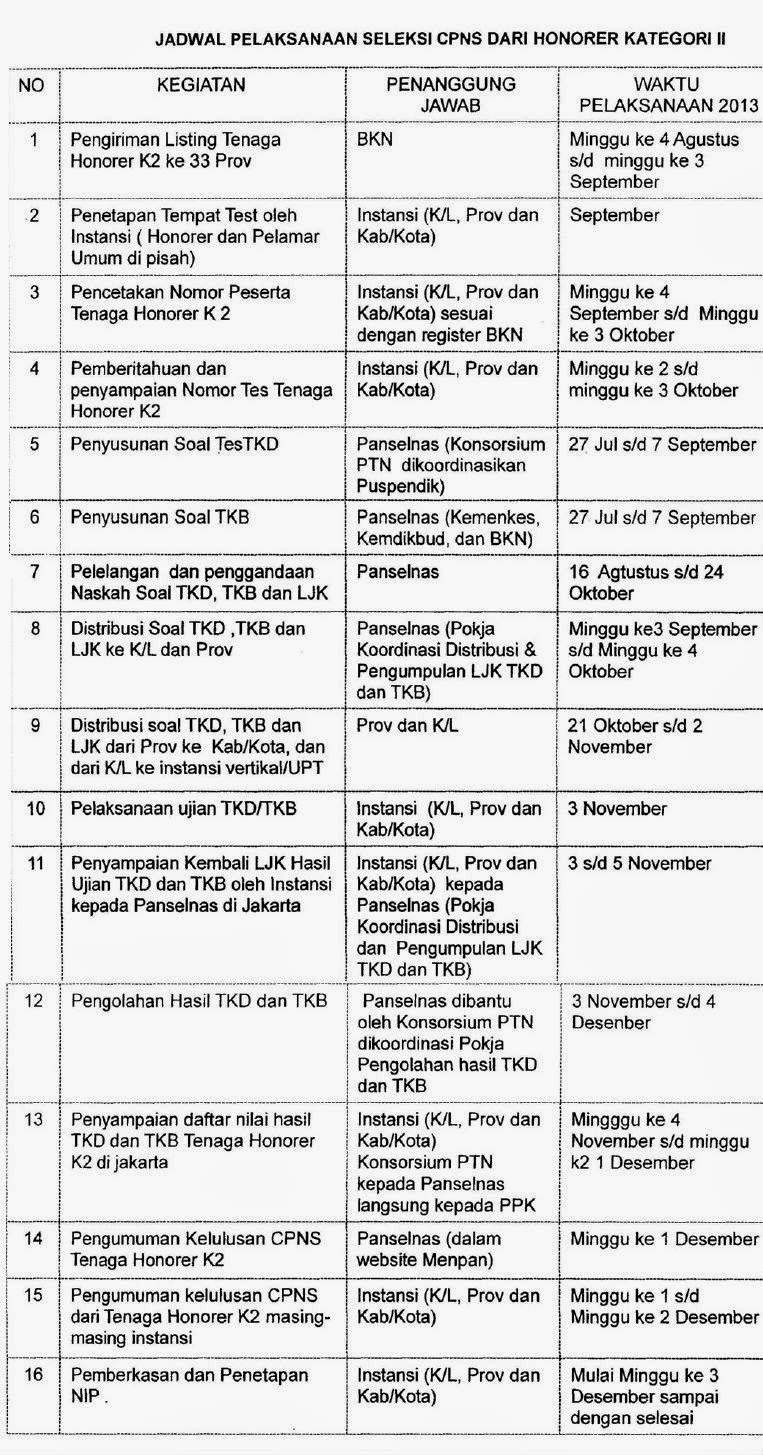 Jadwal Tes CPNS Honorer K2 2013