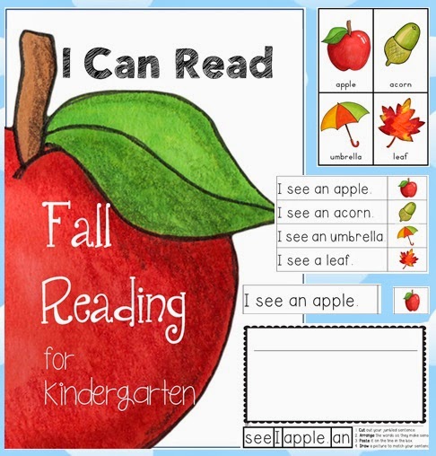 Fall Reading Centers including vocabulary cards for Kindergarten