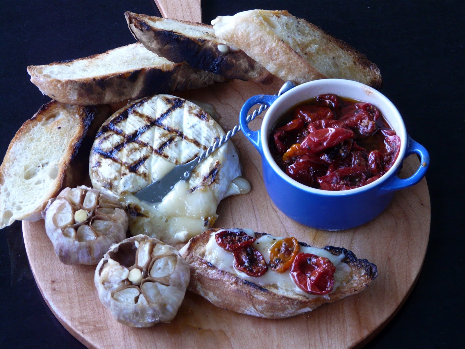 Thibeault's Table Grilled Brie with Baked Garlic and Roasted Cherry