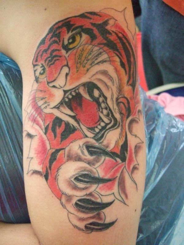 Tiger Tattoo On Face. Skin Rip Tiger Tattoo Design