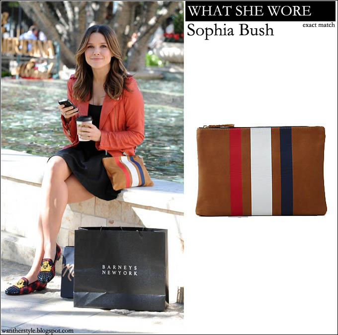 WHAT SHE WORE: Sophia Bush with 3 stripe flat clutch in red white and blue  shopping in Glendale ~ I want her style - What celebrities wore and where  to buy it. Celebrity Style