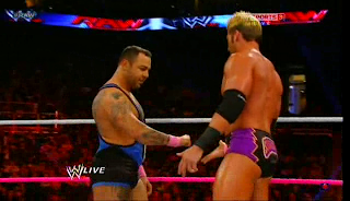 Santino Marella and Zack Ryder play rock paper scissors to determine who will start the match at WWE raw held on 29/10/2012