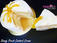 Snowy Peach Custard Cake