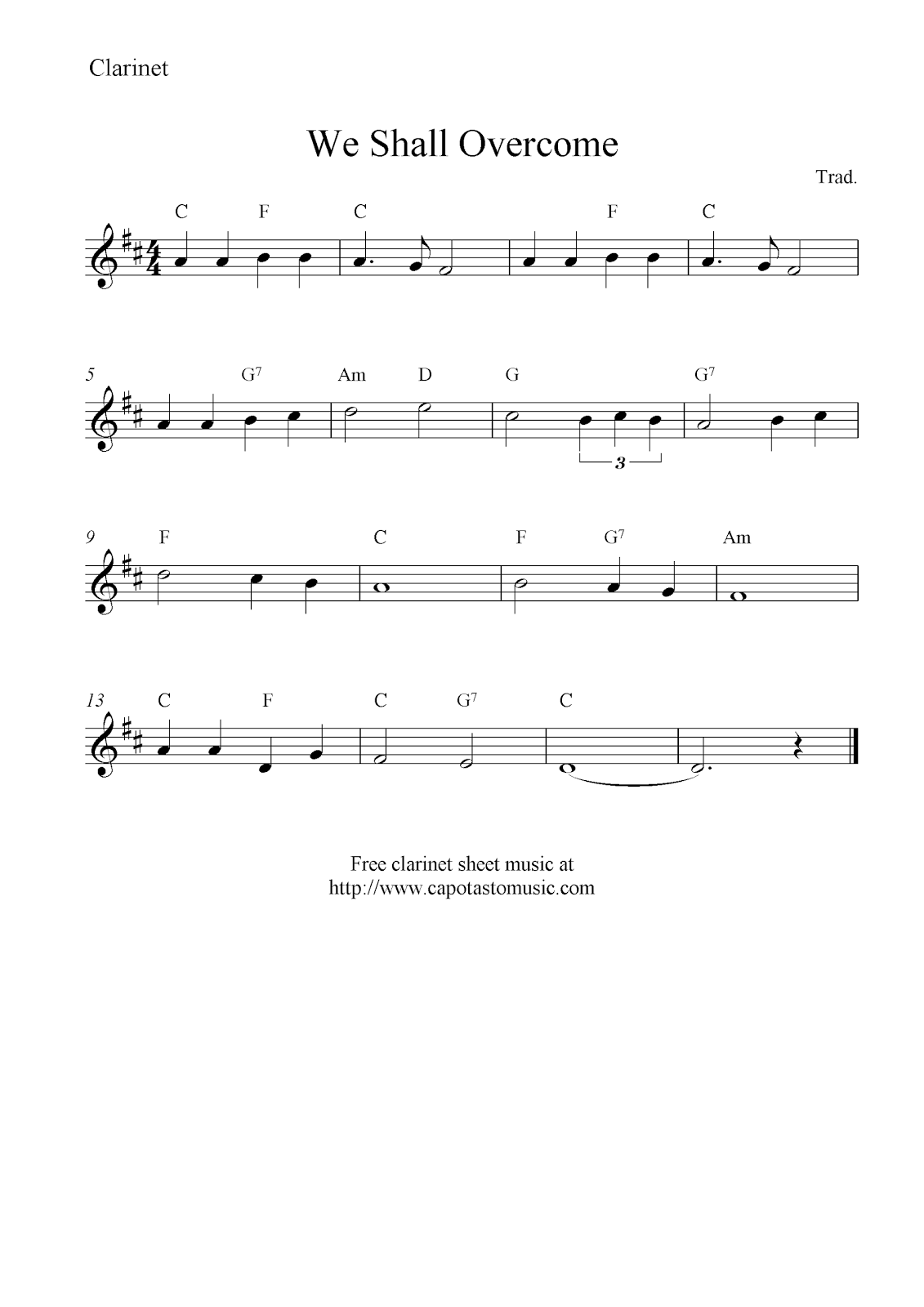 we shall overcome free clarinet sheet music notes we shall overcome sheet music