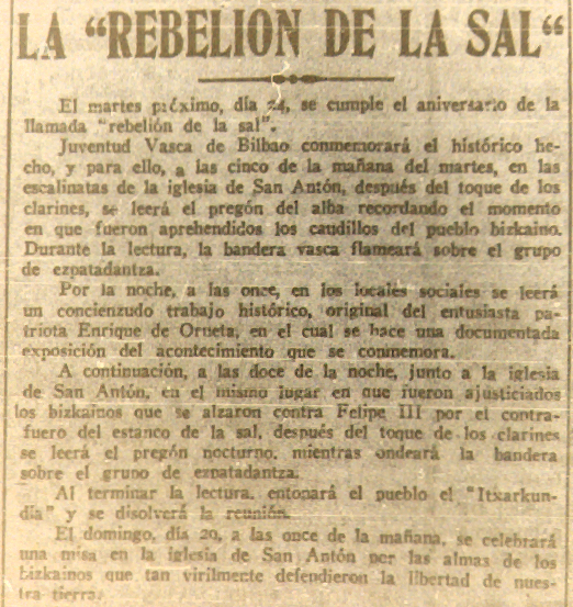 Bilbao, en la memoria La Rebelión de la sal y sus dos placas