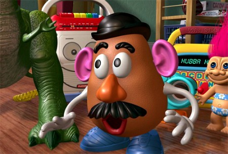 In Toy Story 2 (1999), while very difficult to make out even in 4K, the  Truck with the giant cylinder on it (that almost squishes Mr. Potato Head)  on it has the