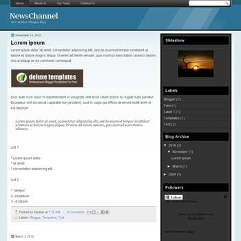 NewsChannel blogger template with 4 column footer blogger template. 3 column blogspot template