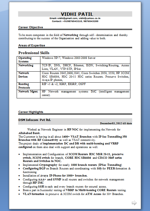 Cv Format For Network Engineer Doc Sample Customer Service Resume Cv Format For Network Engineer Doc Sample Customer Service Resume
