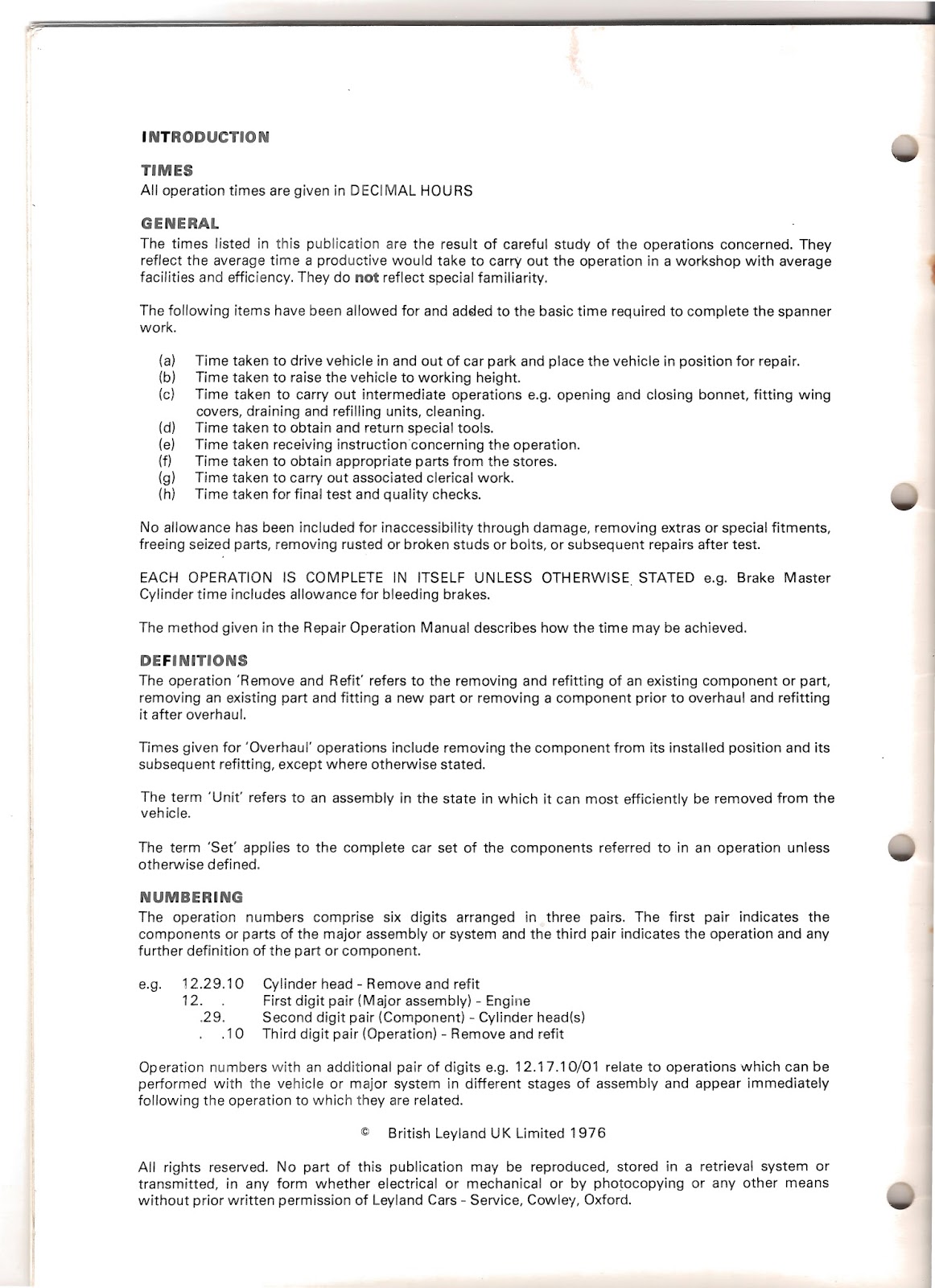 Introduction page of Triumph TR7 Repair Operation Times Introduction page of Triumph TR7 Repair Operation Times