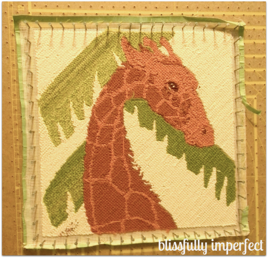 Blissfully Imperfect Needlepoint blocking hurry up and wait!