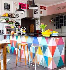 colorful painted kitchen island