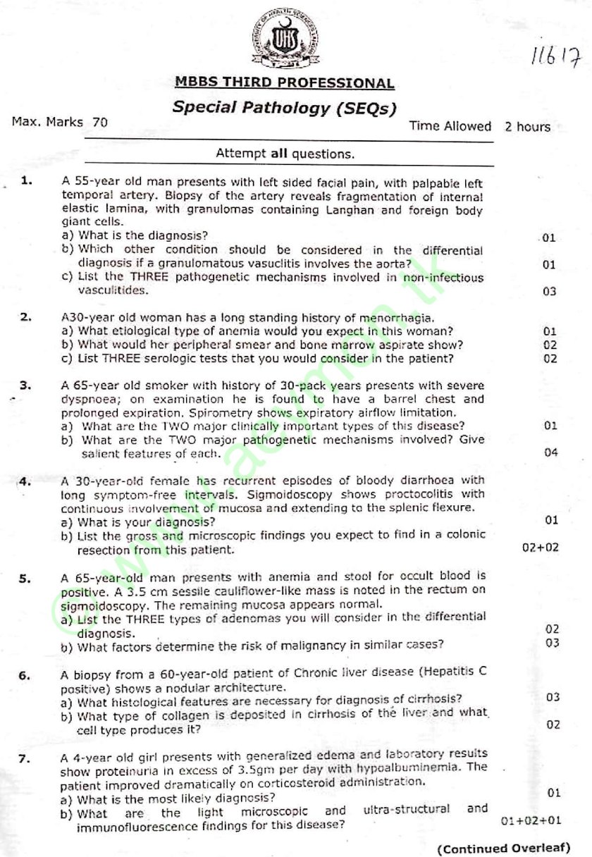 Medical College Stuff Past/Old Papers of Pathology by UHS