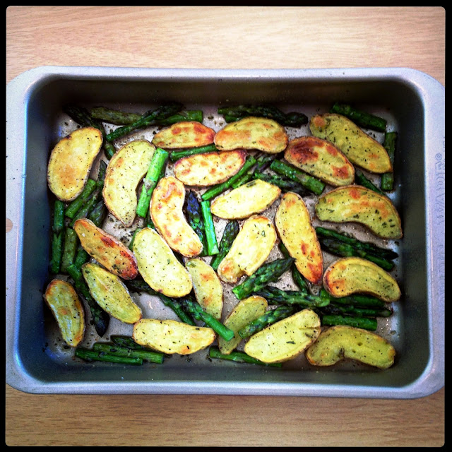 Swing Eats Roasted Fingerling Potatoes and Asparagus with Rosemary