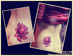 sexy red lotus flower tattoo lower back