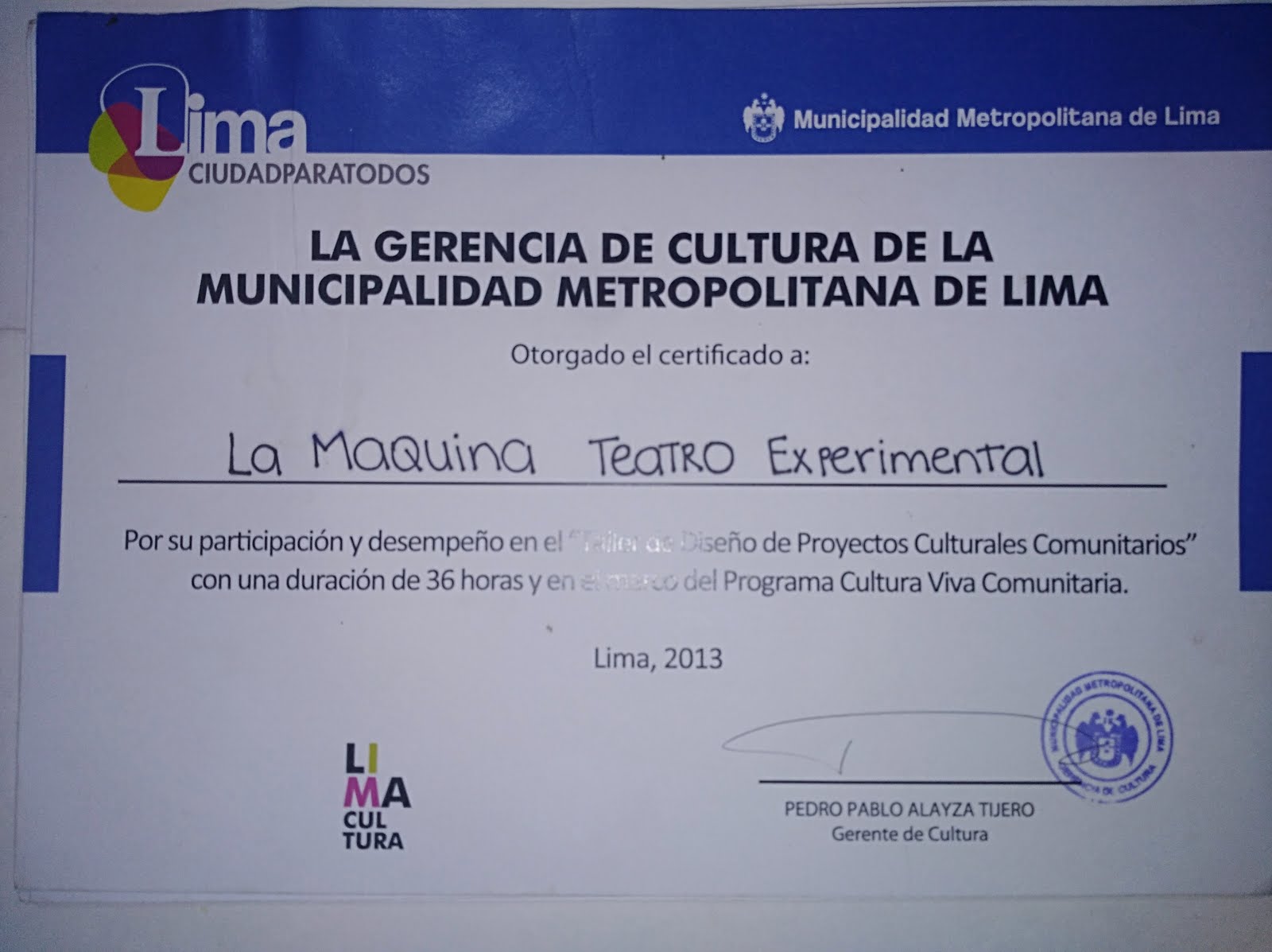 certificado lima 2013