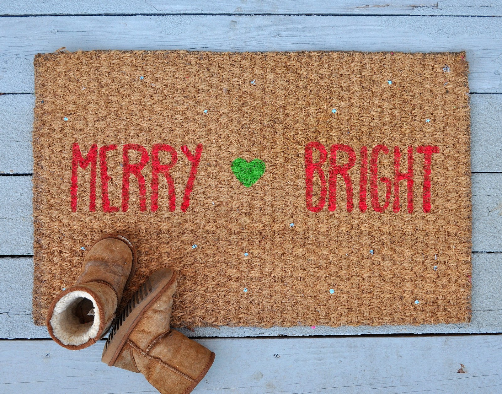 diy merry + bright christmas doormat