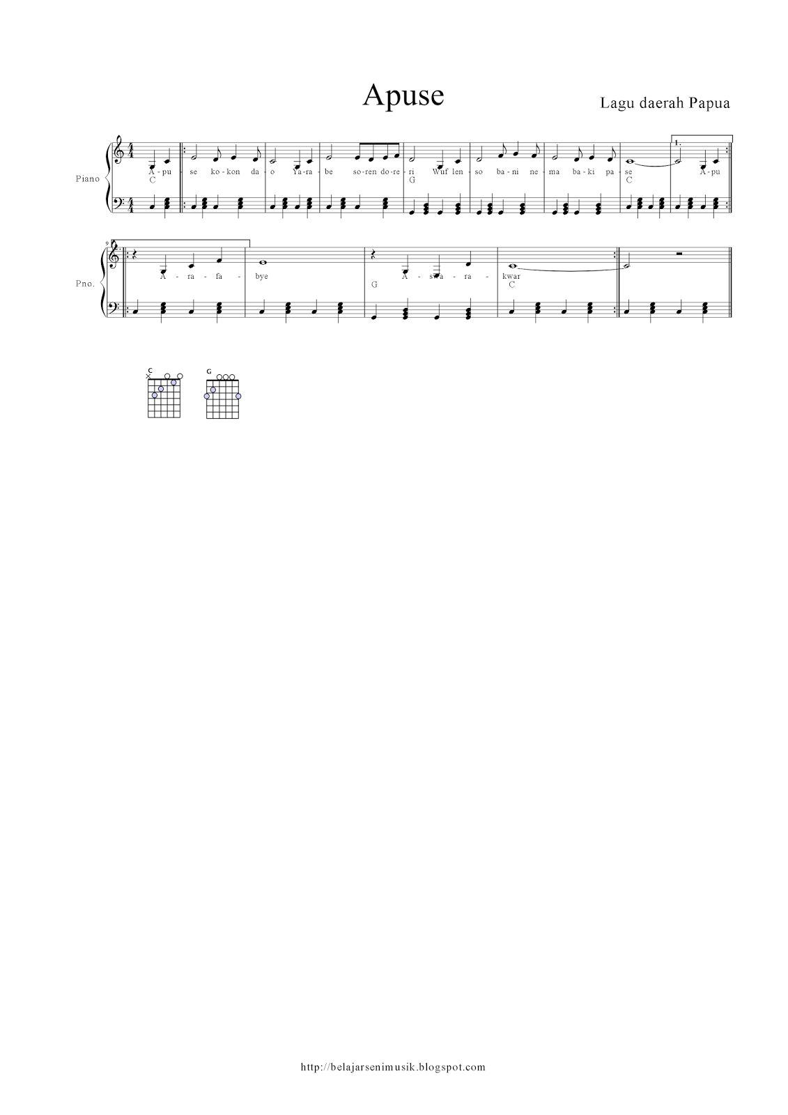 Chord Lagu Daerah Apuse