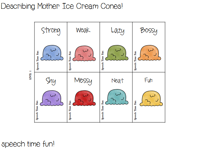 Describing Mother Ice Cream Cones! Speech Time Fun Speech and Language Activities