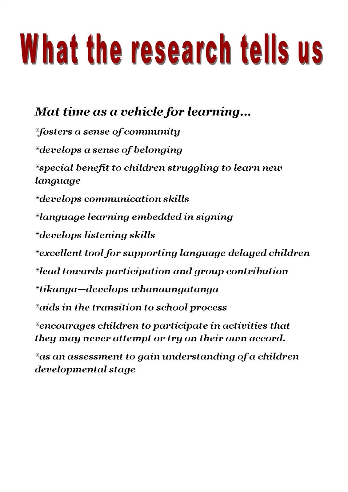 Bream Bay Kindergarten Mat time self review