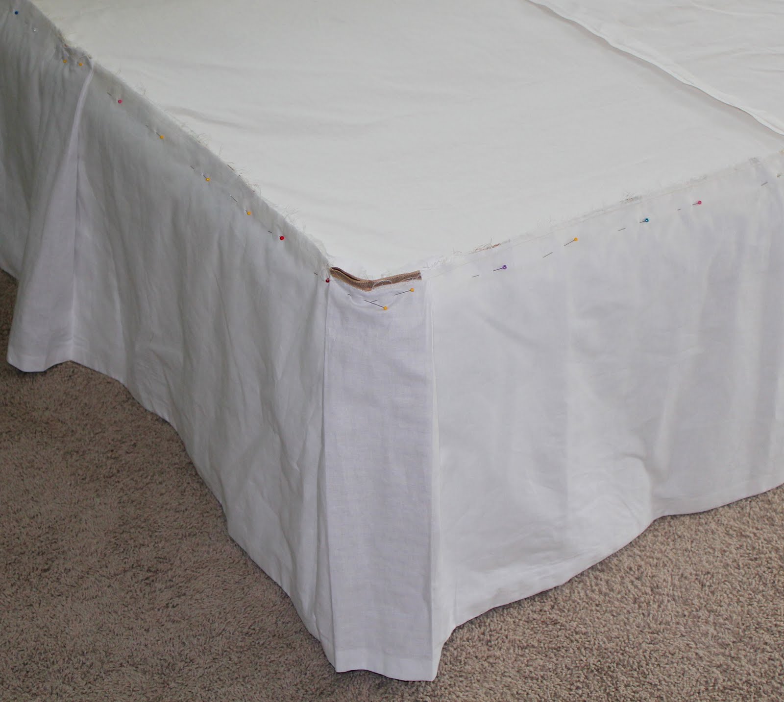 Crafty Sisters Bedskirt With Contrasting Box Pleats We Matched Our Corners Up And Then Sewed I Haven T Serged My Edges Yet In Case Need To Adjust A Few Things But Eventually Will Prevent The