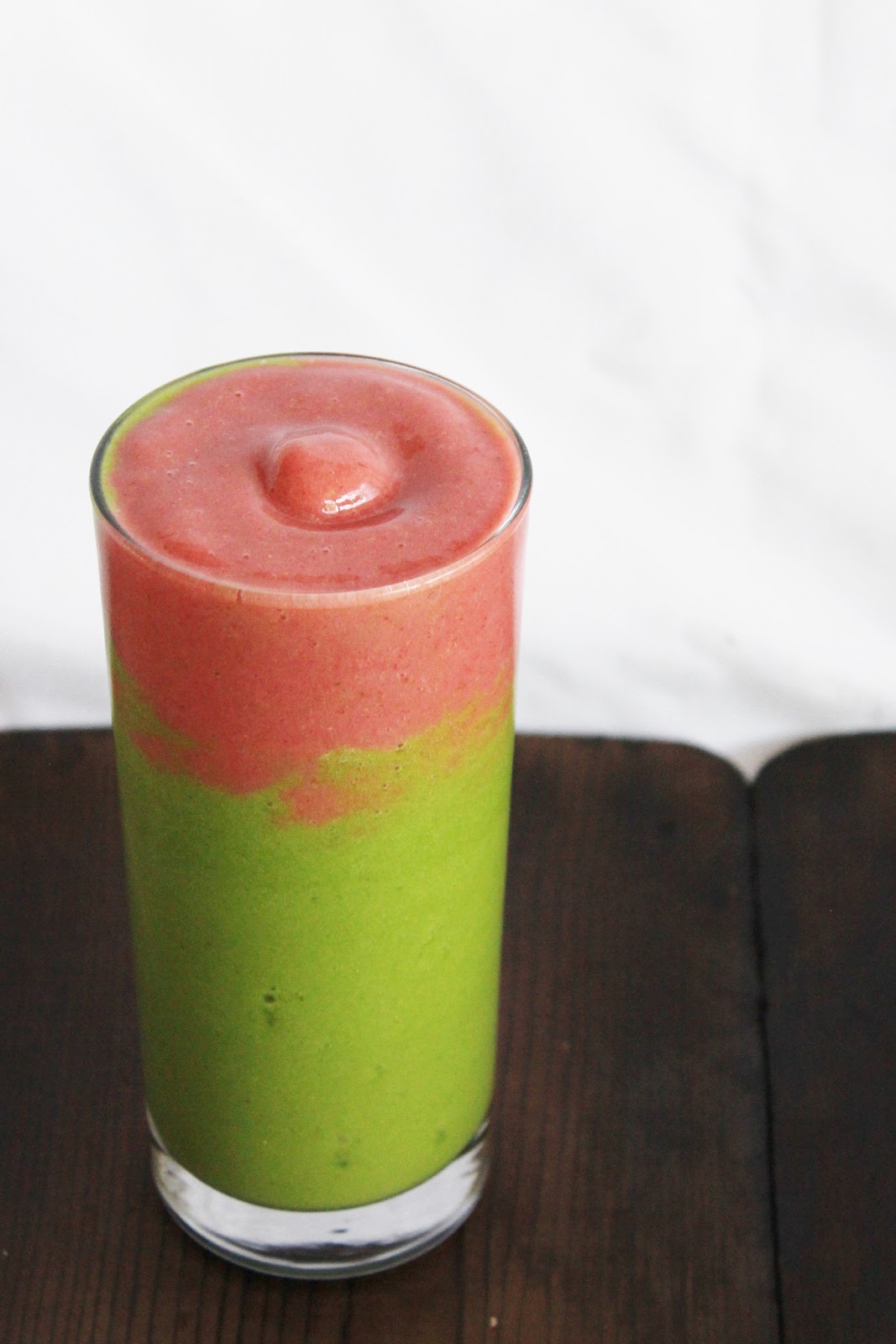 This Rawsome Vegan Life double energy smoothie with pink & green layers