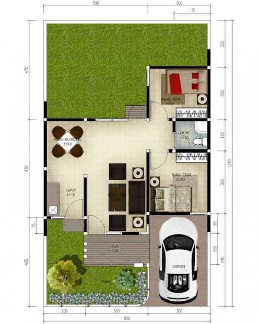 Gambar Denah Rumah Type 50 Terbaru Minimalis Modern