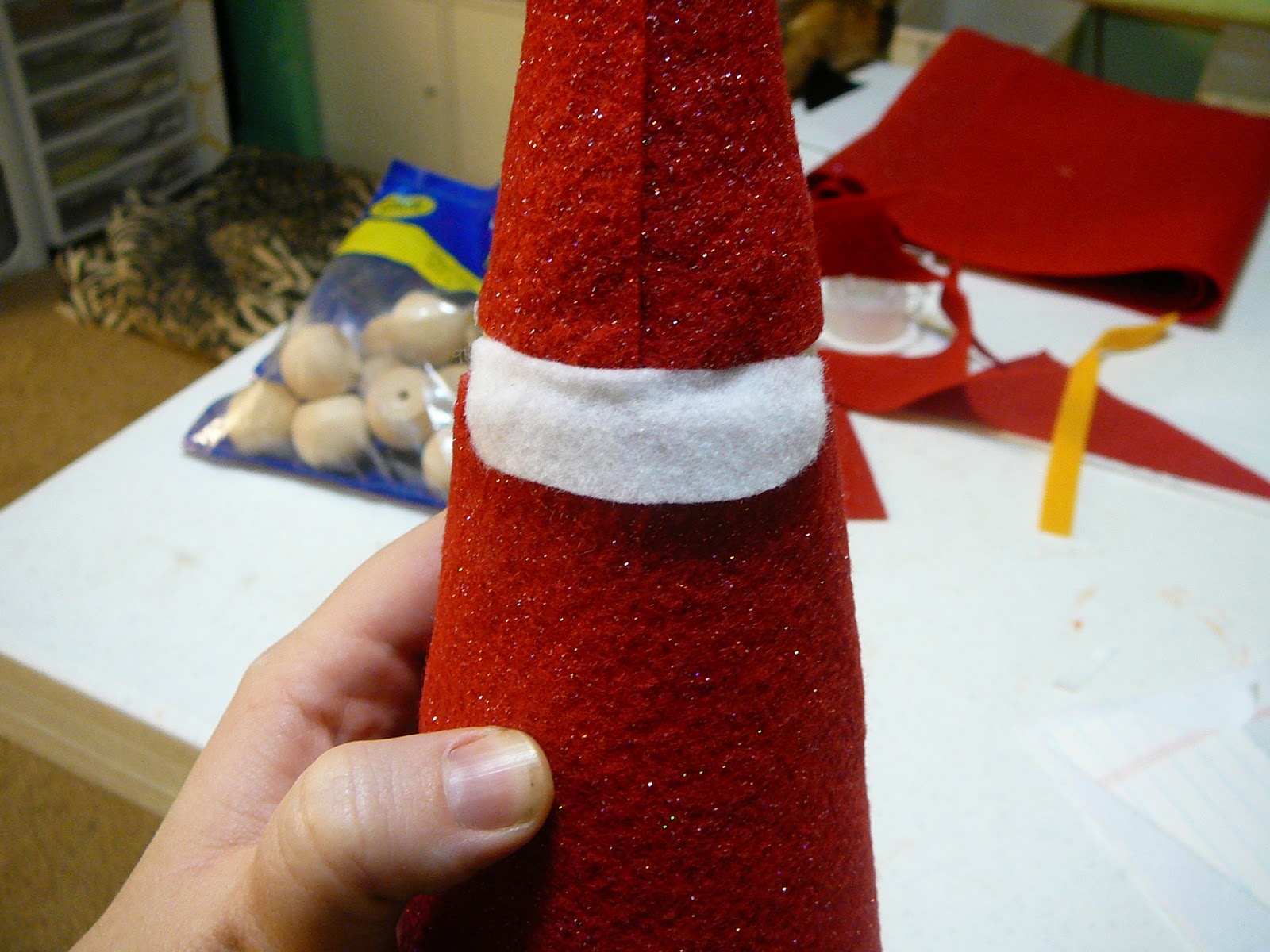Rhinestone Beagle Felt Cone Santa