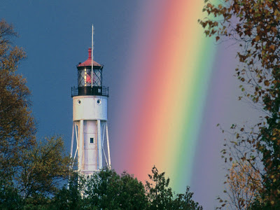 beautiful lighthouses with rainbow