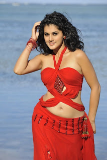 South Indian Actress Tapasee hot navel show in red dress1