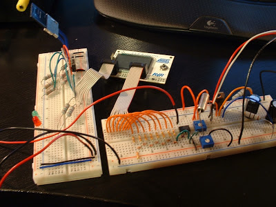 The final project assembled on two breadboards.