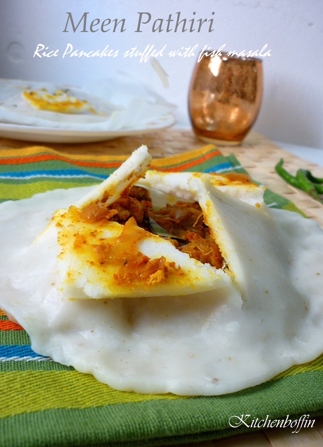 Kitchen Boffin Meen Pathiri (Steamed rice pancakes filled with fish masala)
