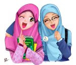 Kartun muslimah cantik dengan berjilbab