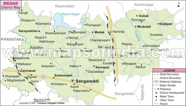 Medak District Map With Mandals Telangana: Medak Route Map