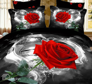 Black and Red Rose 4 Piece Bedding Sets