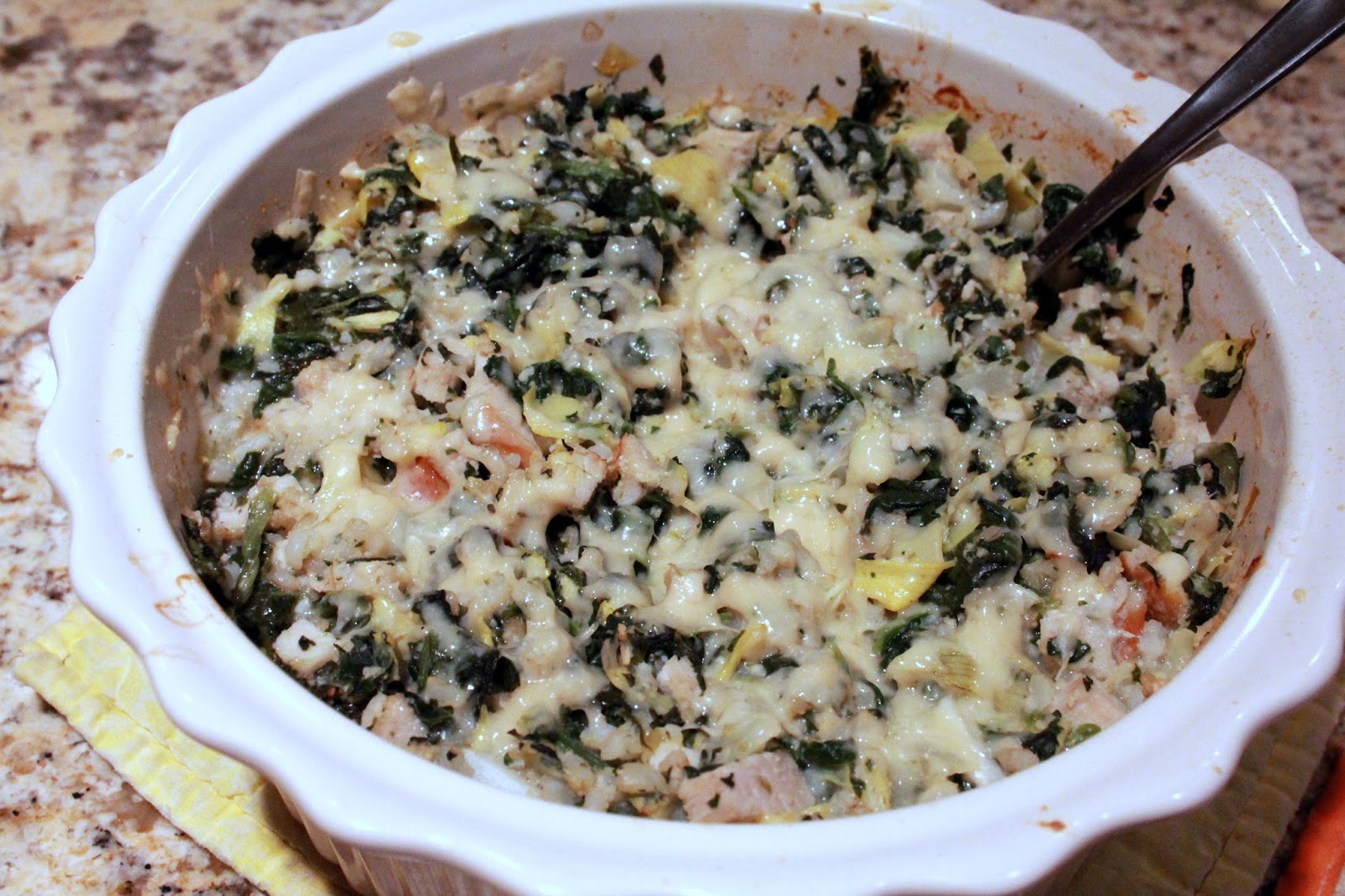 Grain Crazy Turkey Spinach ArtichokeDip Casserole (healthier)