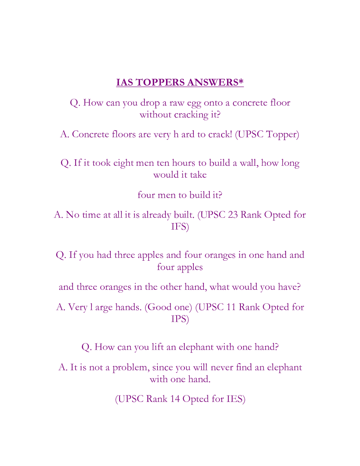 Some important twisted questions asked in IAS Interview......... ~ Laughter  Boys