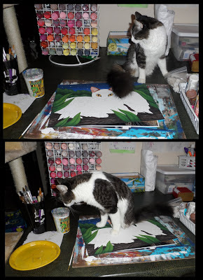 Anakin Two Legged Cat Helping me Paint, Tigerpixie.com