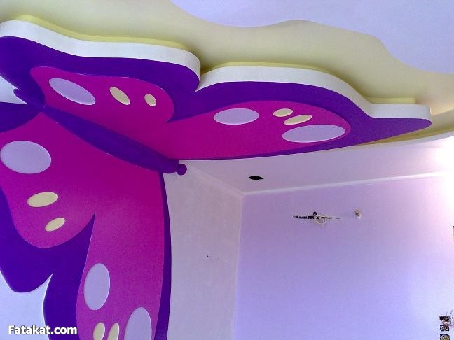 purple modern false ceiling with lights for kids room