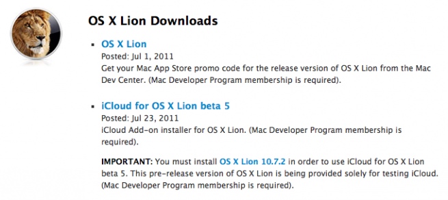 Apple Seeds Lion 10.7.2 Before 10.7.1 And iCloud [For Lion Beta 5 For Testing By Developers]